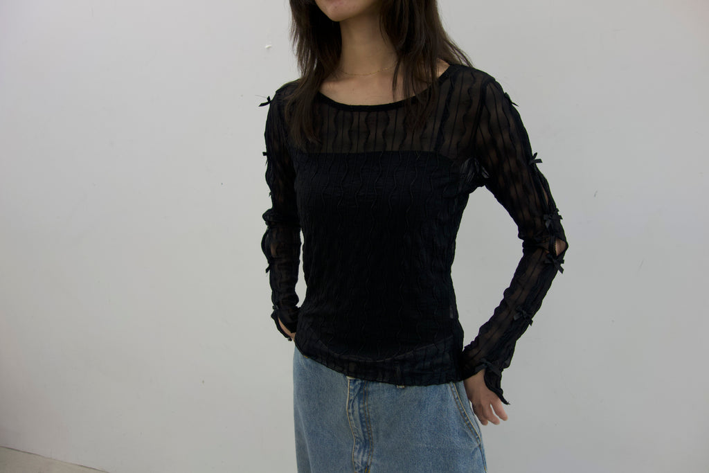 vintage black sheer ribbon long-sleeve