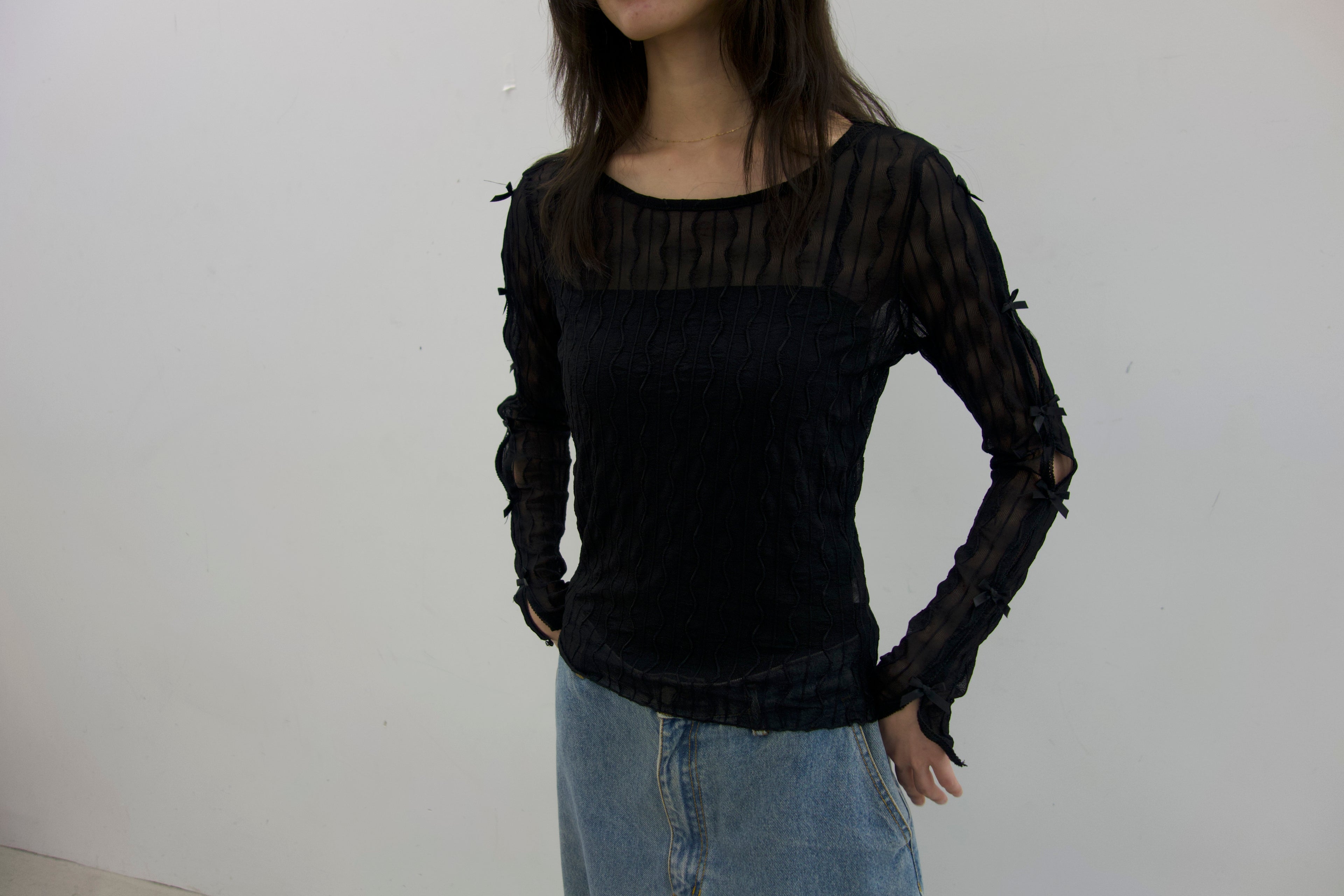 vintage black sheer ribbon long-sleeve